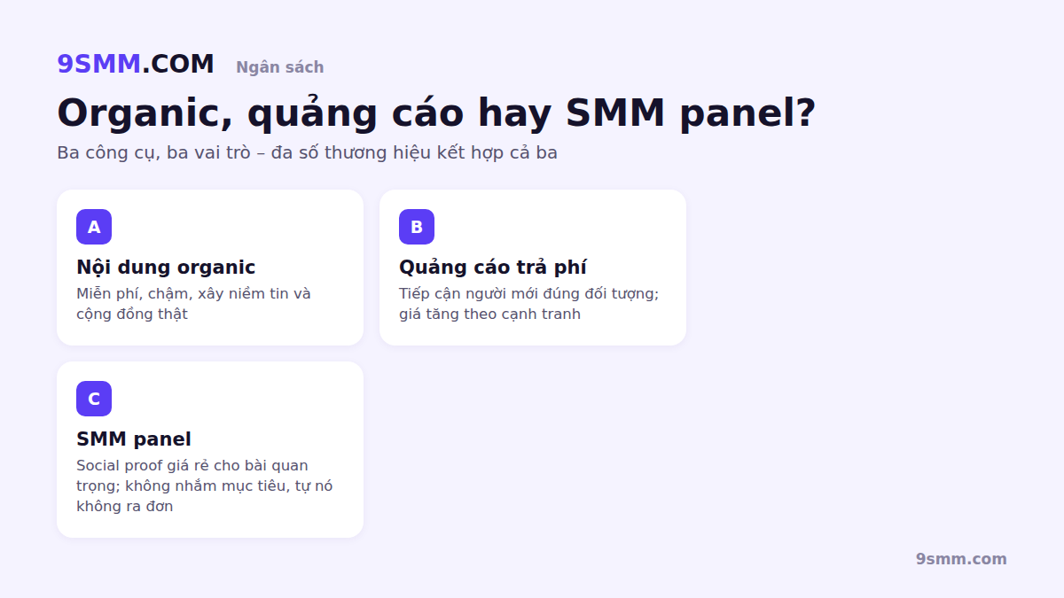 So sánh nội dung organic, quảng cáo và SMM panel